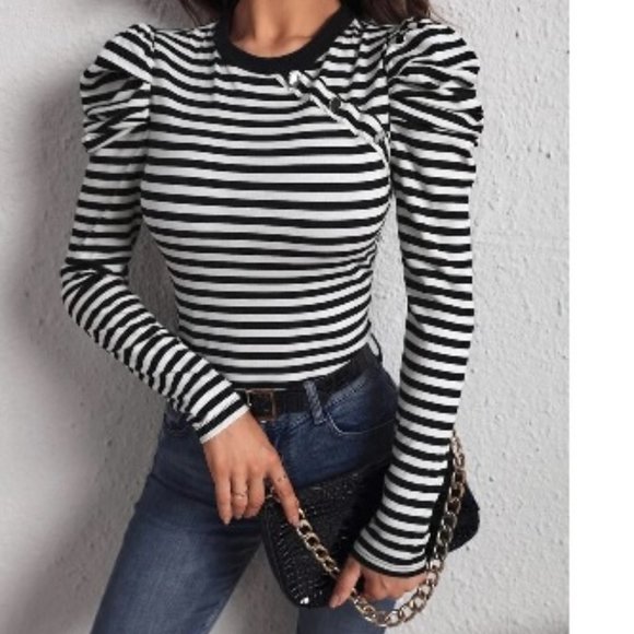 NWT Striped Trending Gigot Sleeve Top - Picture 4 of 7